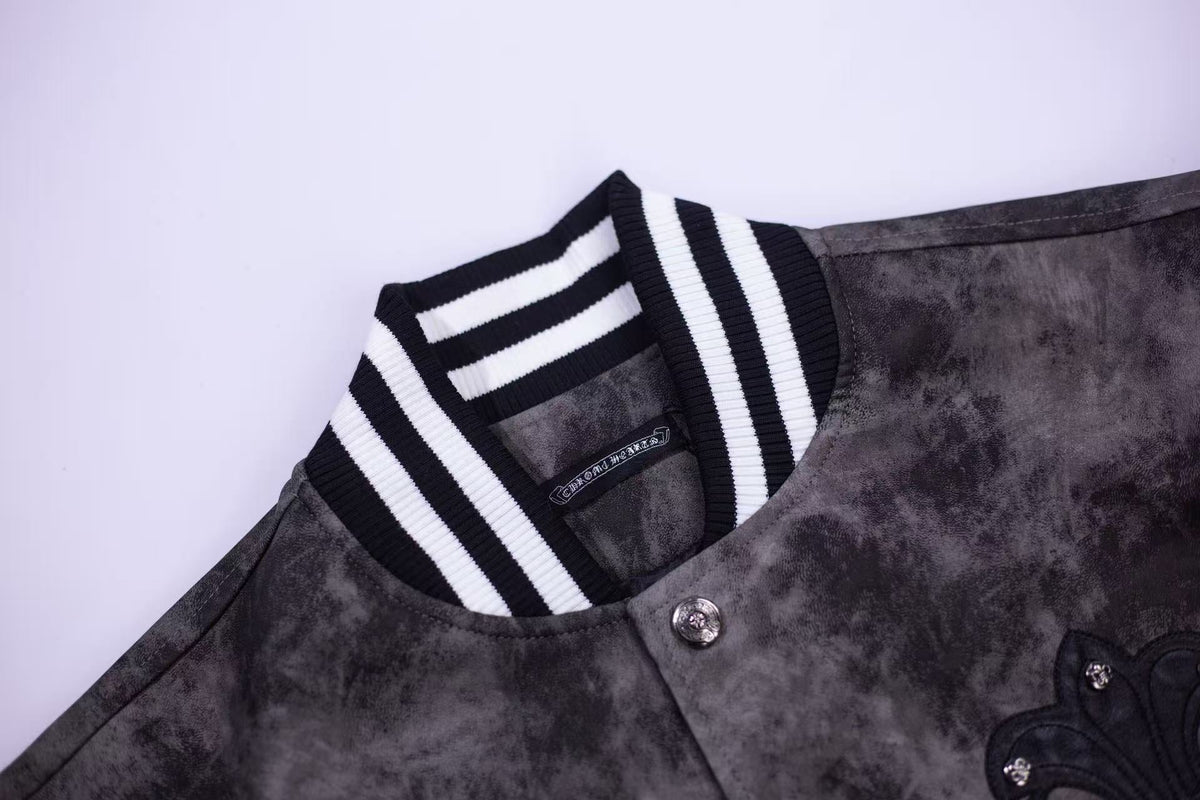 Chrome-Hearts Fleur-de-lis Patch Varsity Jacket - Grey Tie-dye Outerwear A5588